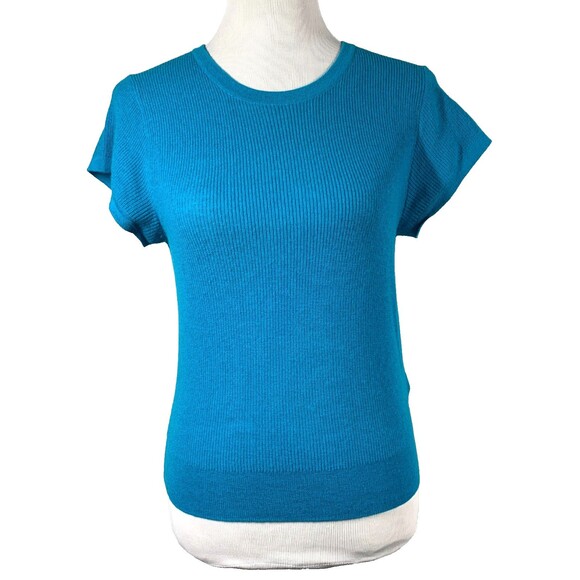 J. Crew Sweaters - J. Crew Teal Cashmere Short Sleeve Sweater Size M Medium Ribbed Knit Top